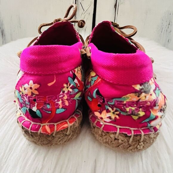 Sperry Hot Pink Floral Tropical Espadrille Flat Boat Shoes Summer Vacation 7.5 M - Picture 5 of 8